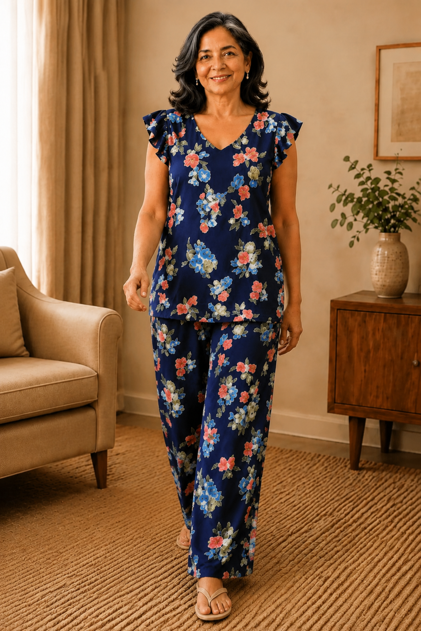 Blue Bouquet Rayon Night Suit
