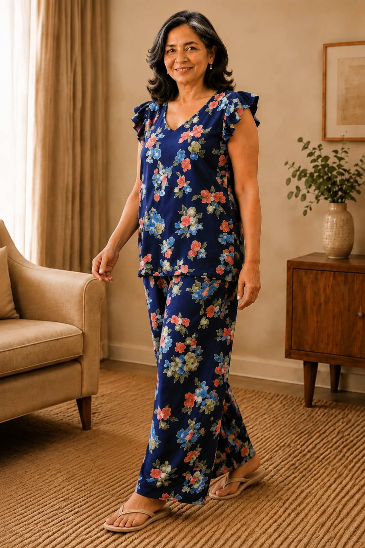 Blue Bouquet Rayon Night Suit