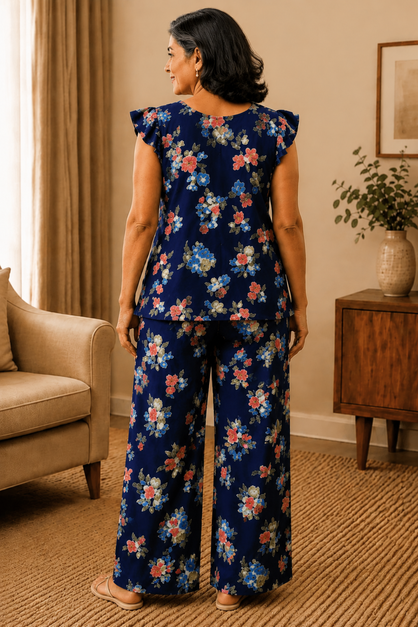 Blue Bouquet Rayon Night Suit