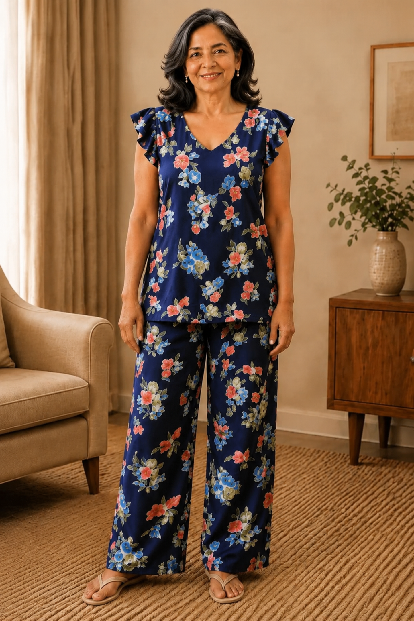 Blue Bouquet Rayon Night Suit