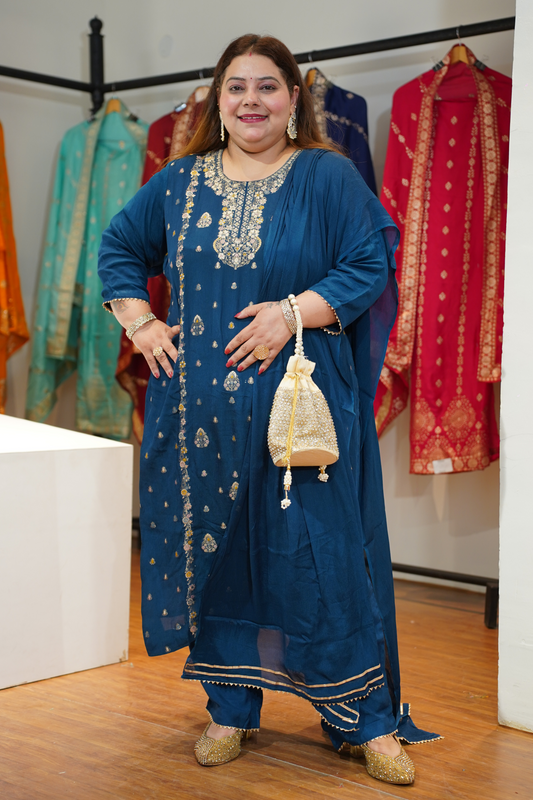 Indira Neel Fancy Chinon Suit