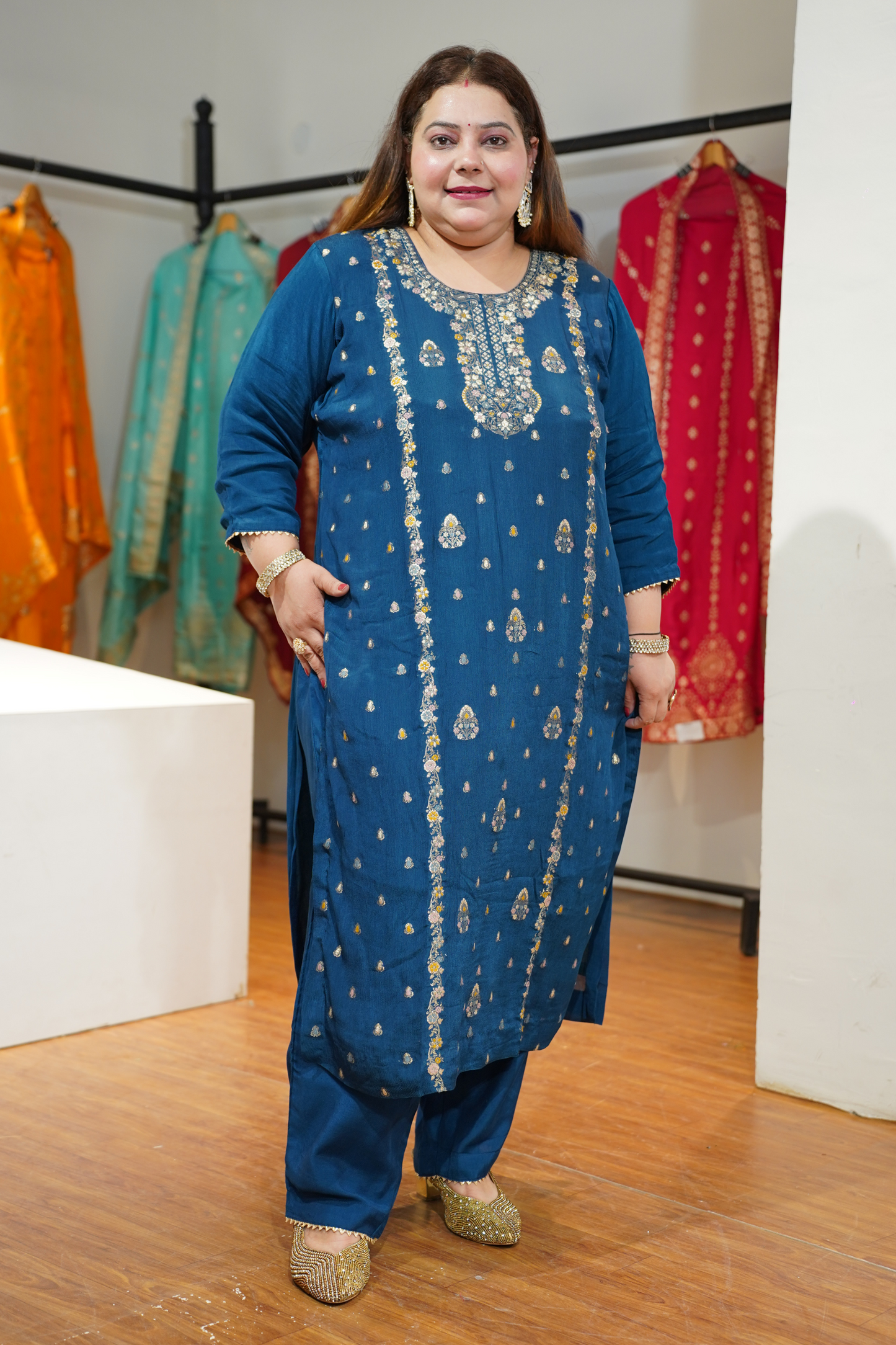 Indira Neel Fancy Chinon Suit