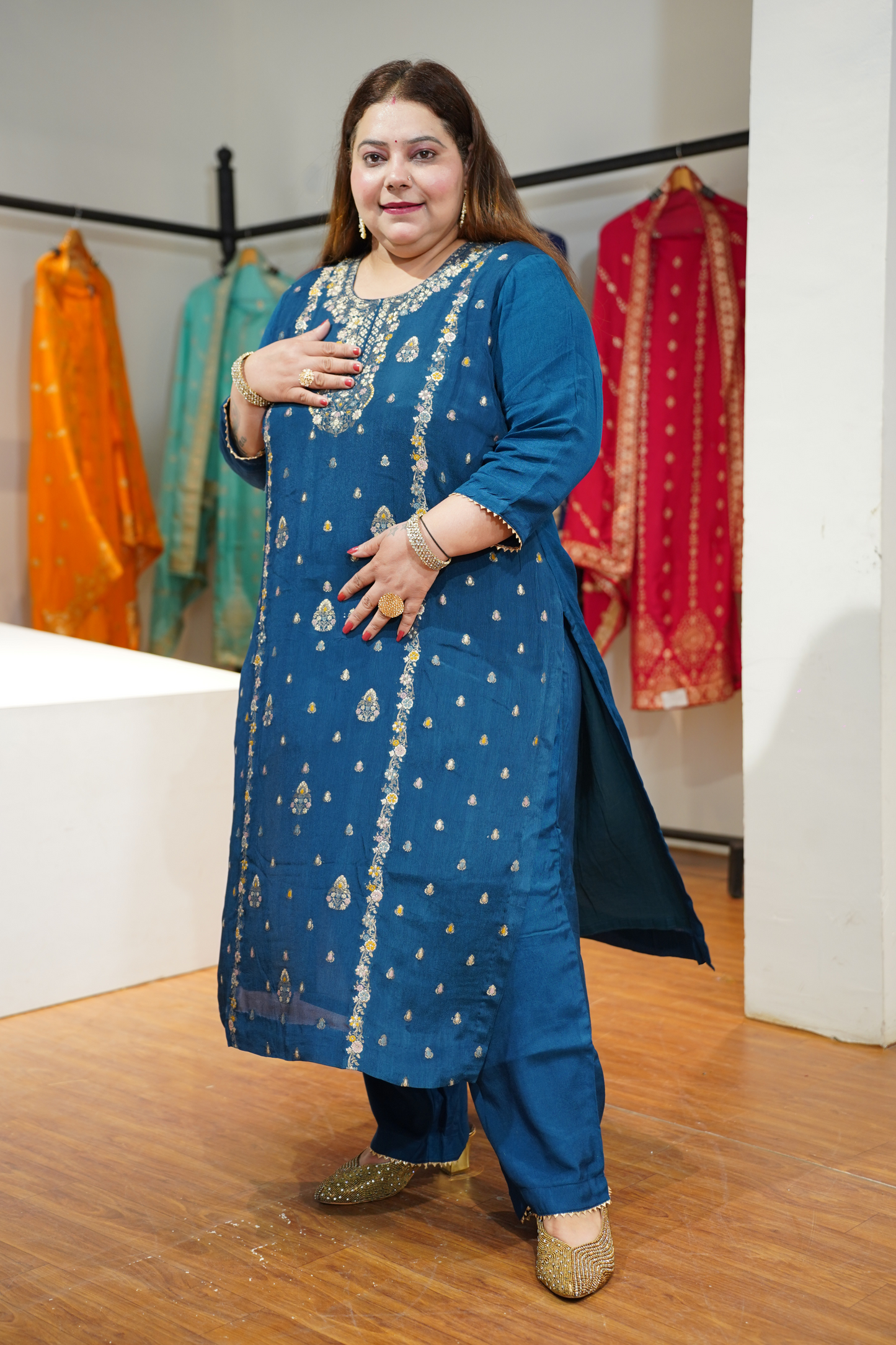 Indira Neel Fancy Chinon Suit