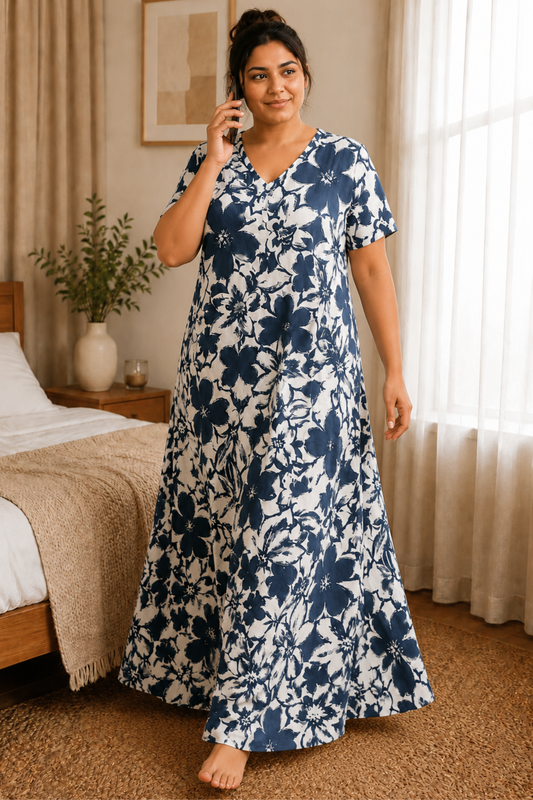 Indigo Floral Rayon Night Gown