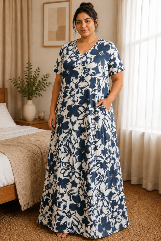 Indigo Floral Rayon Night Gown
