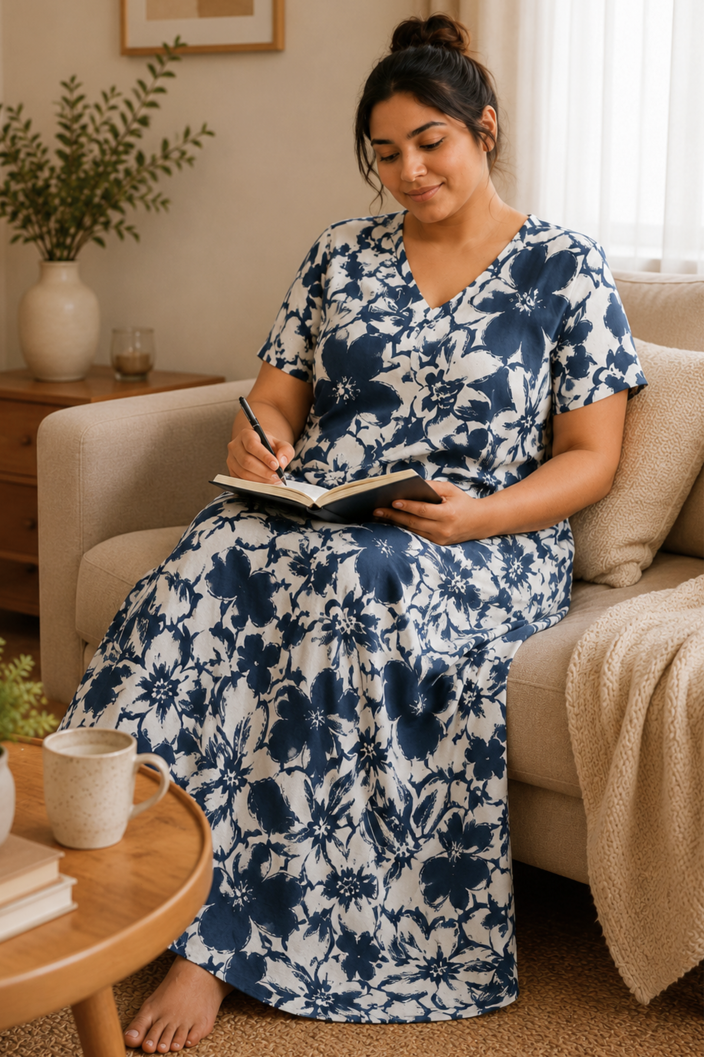 Indigo Floral Rayon Night Gown