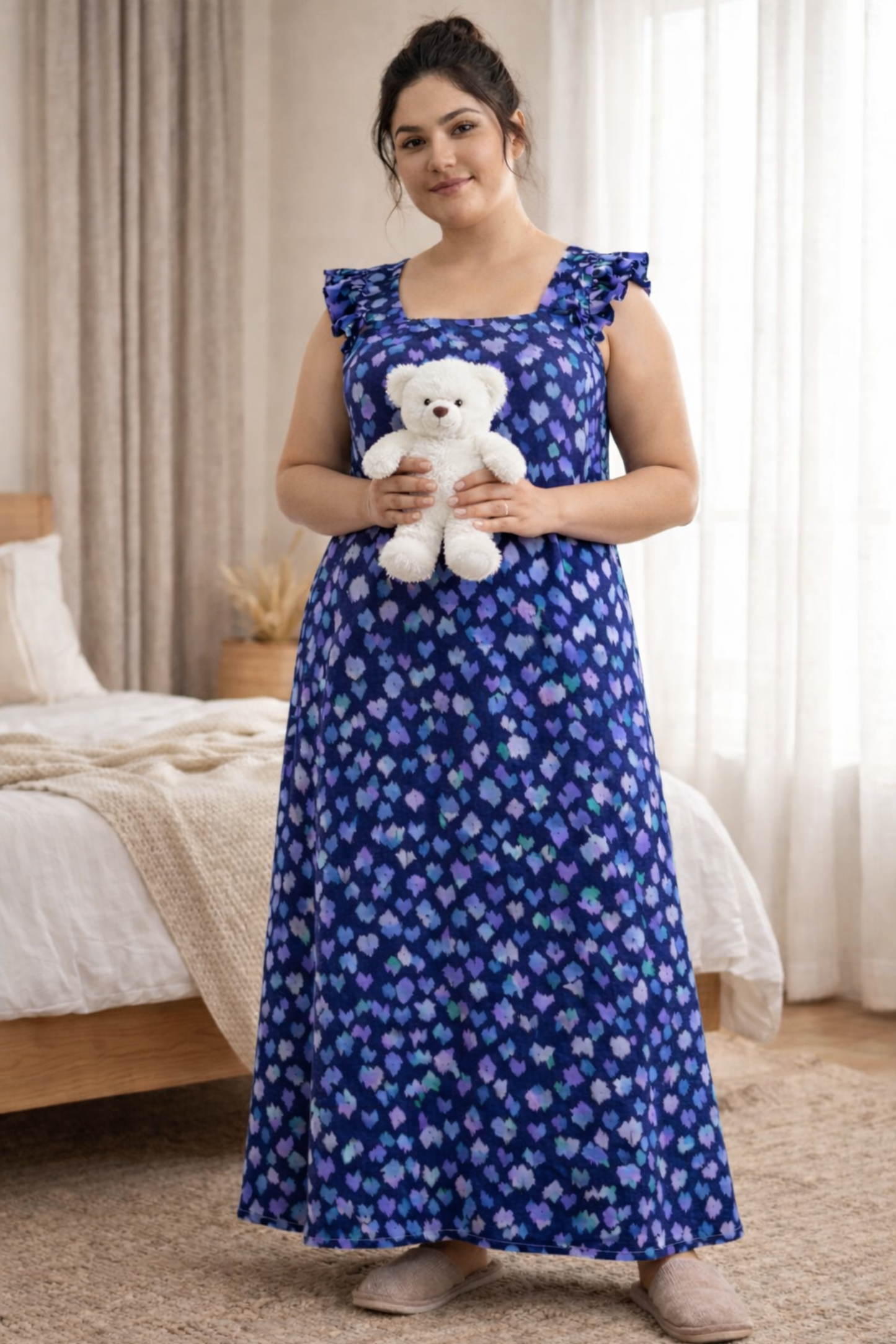 Midnight Petal Rayon Lounge Dress
