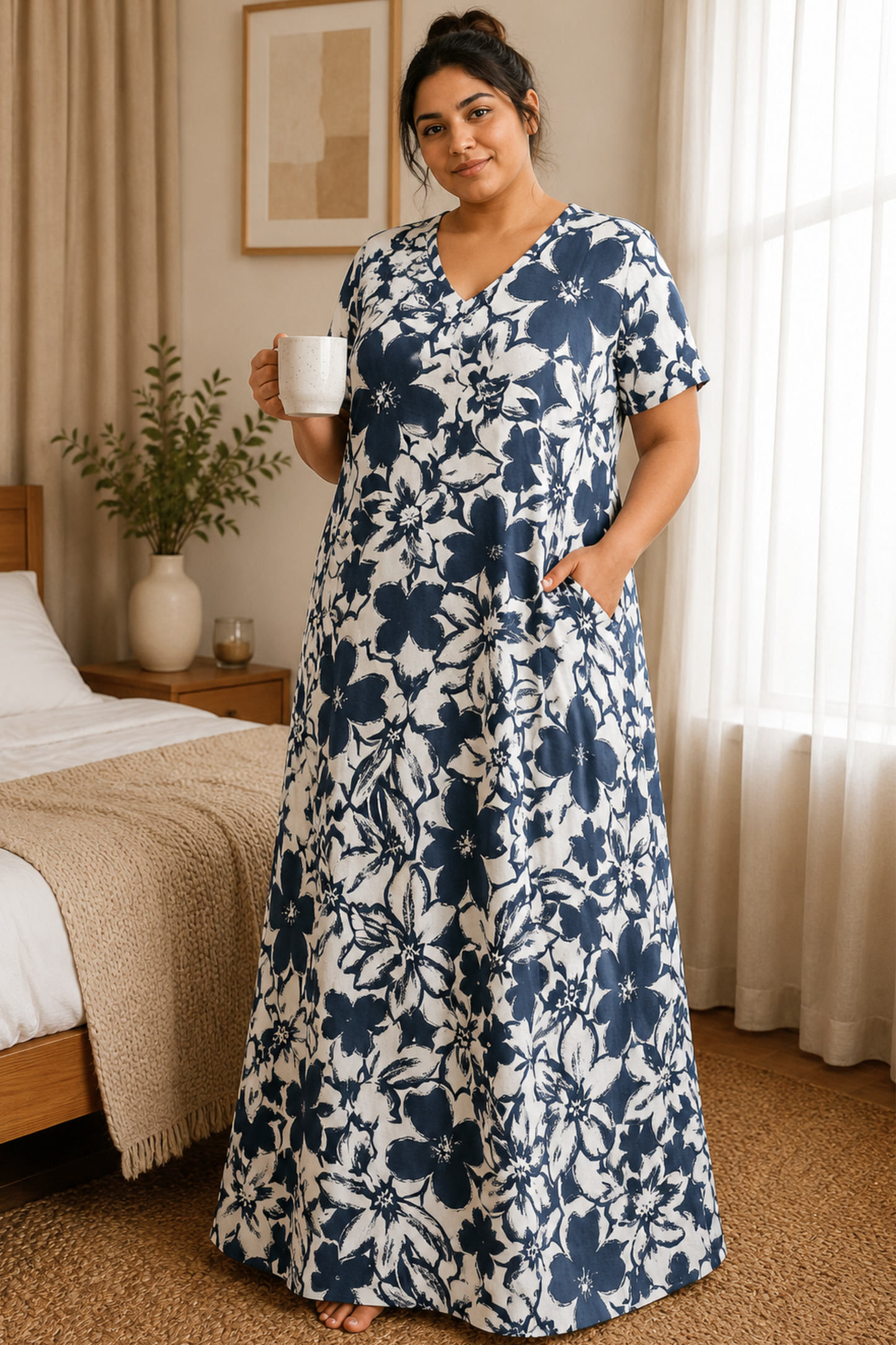 Indigo Floral Rayon Night Gown