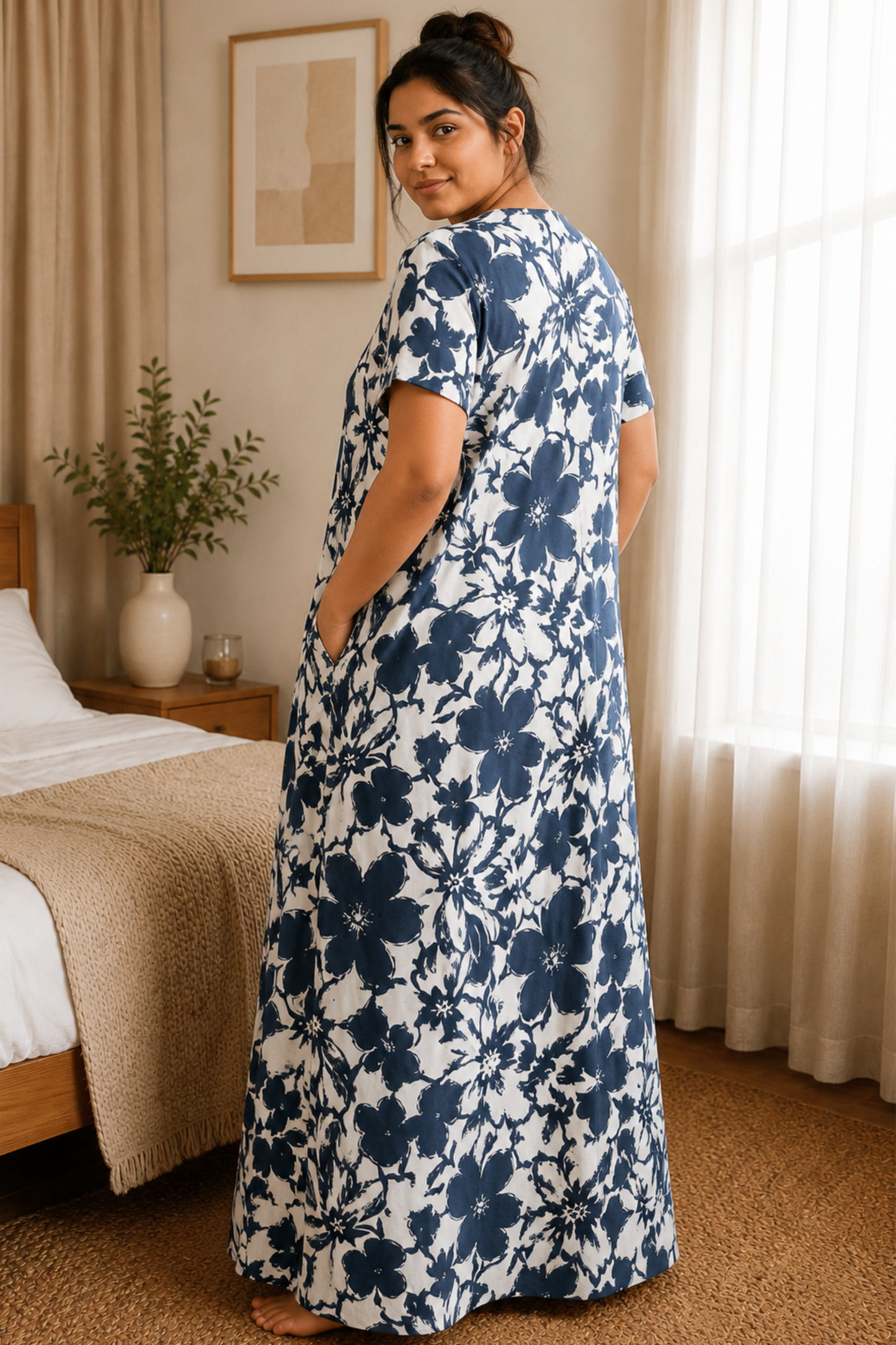 Indigo Floral Rayon Night Gown