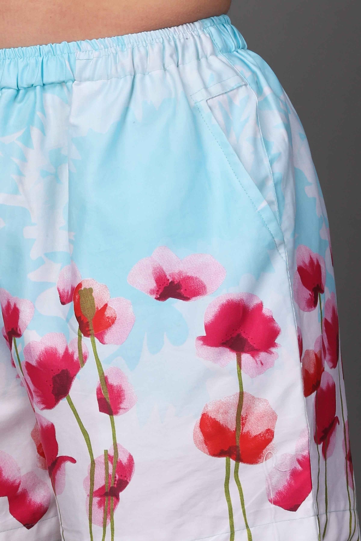 Buy Plus Size ​Blue Floral Cotton Shorts At Apella | Sizes XS to 10 XL | India | Free Delivery | Customized