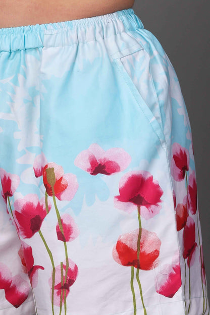 Buy Plus Size ​Blue Floral Cotton Shorts At Apella | Sizes XS to 10 XL | India | Free Delivery | Customized