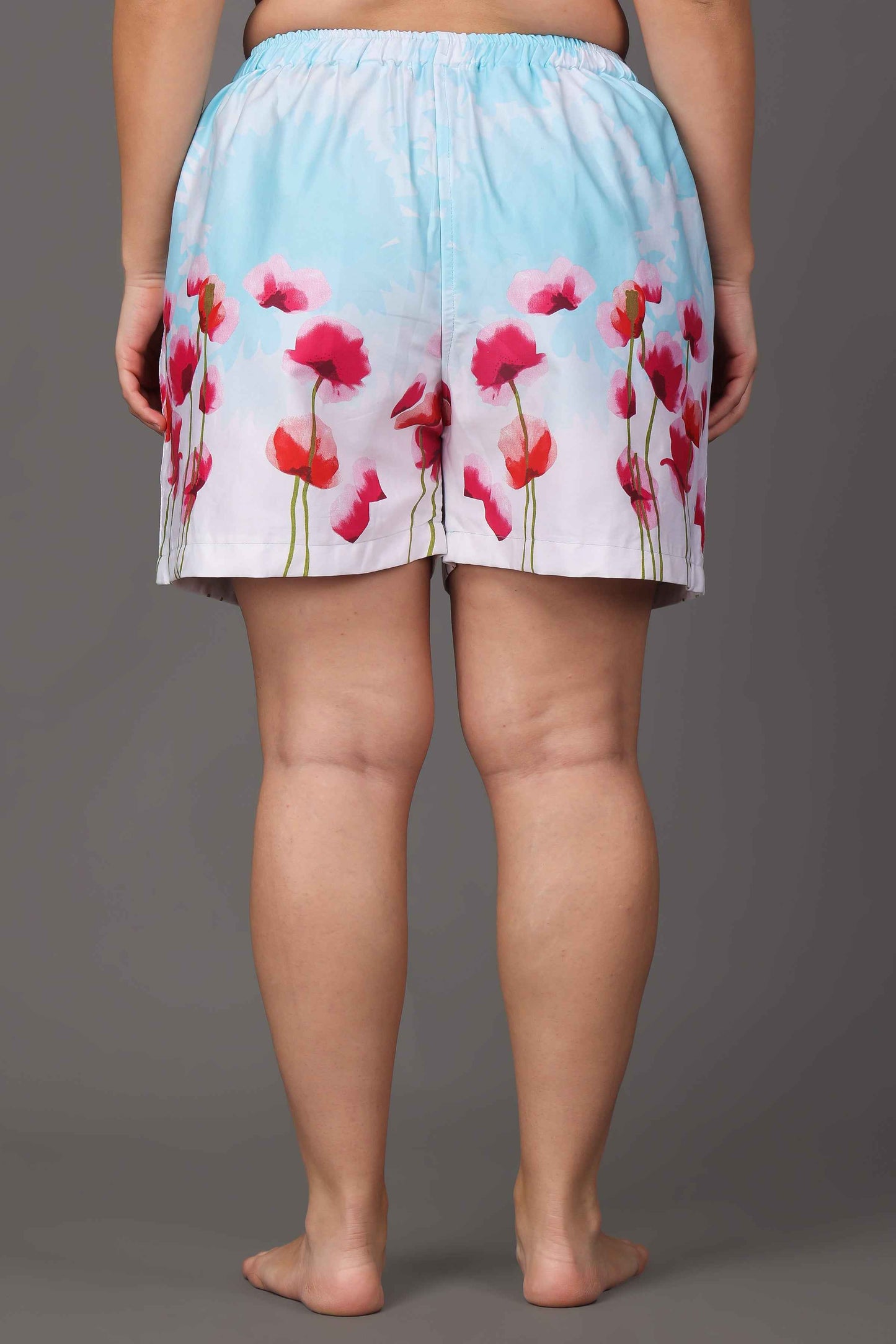 Buy Plus Size ​Blue Floral Cotton Shorts At Apella | Sizes XS to 10 XL | India | Free Delivery | Customized