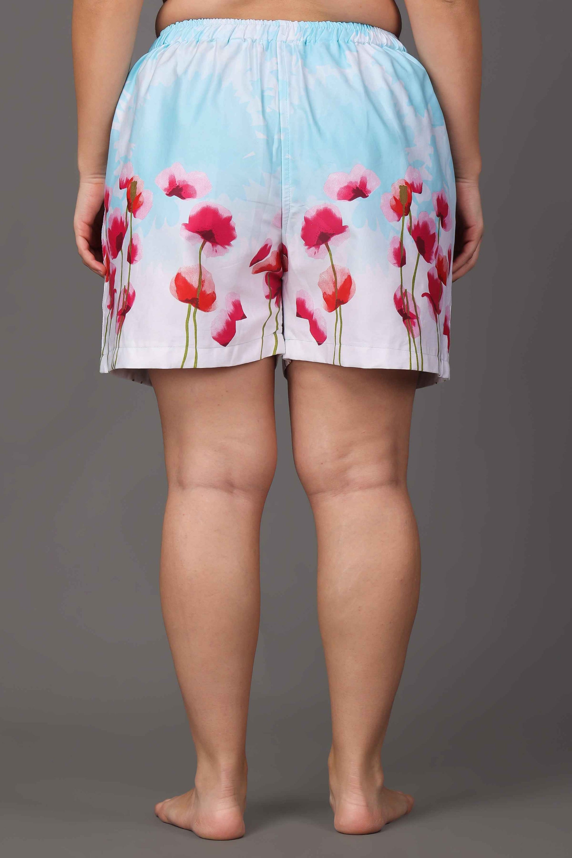 Buy Plus Size ​Blue Floral Cotton Shorts At Apella | Sizes XS to 10 XL | India | Free Delivery | Customized
