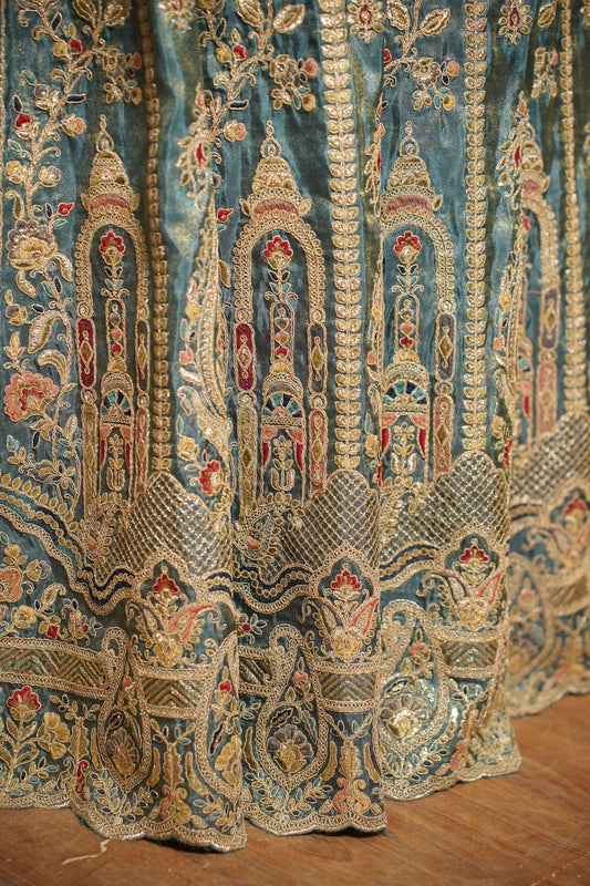 Zehnaya Blue Tissue Zari Embroidered Dress