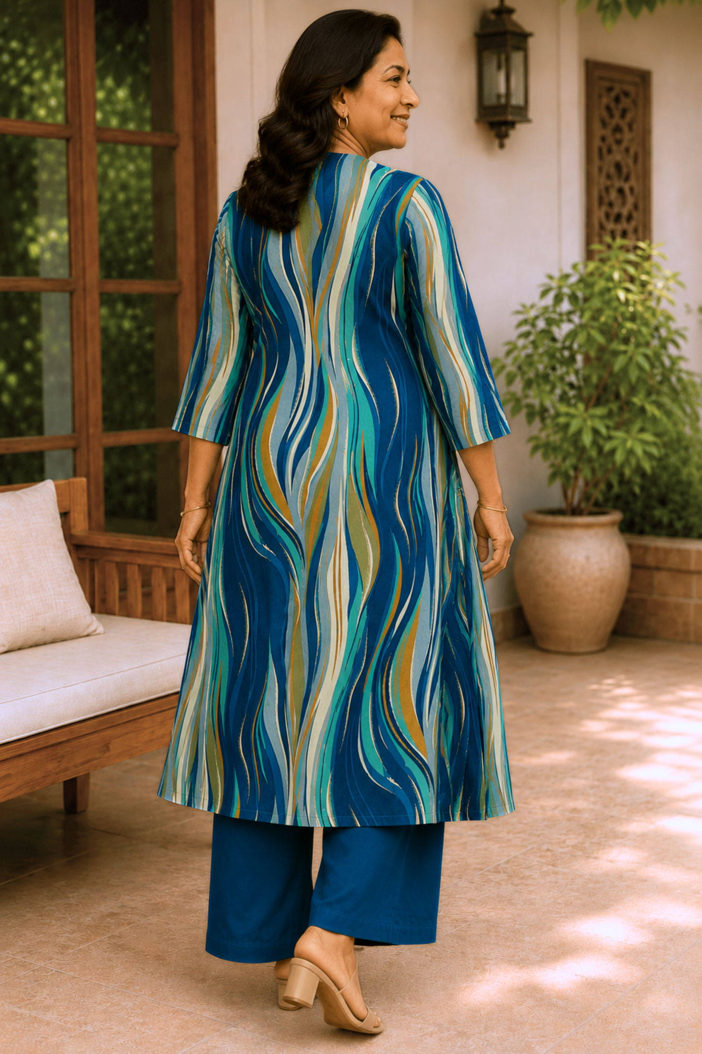 Marine Lumière Foiled Linen A-line Kurta