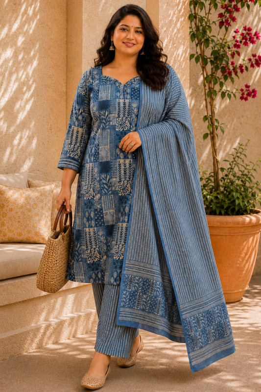 Indigo Reverie Cotton Salwar Suit