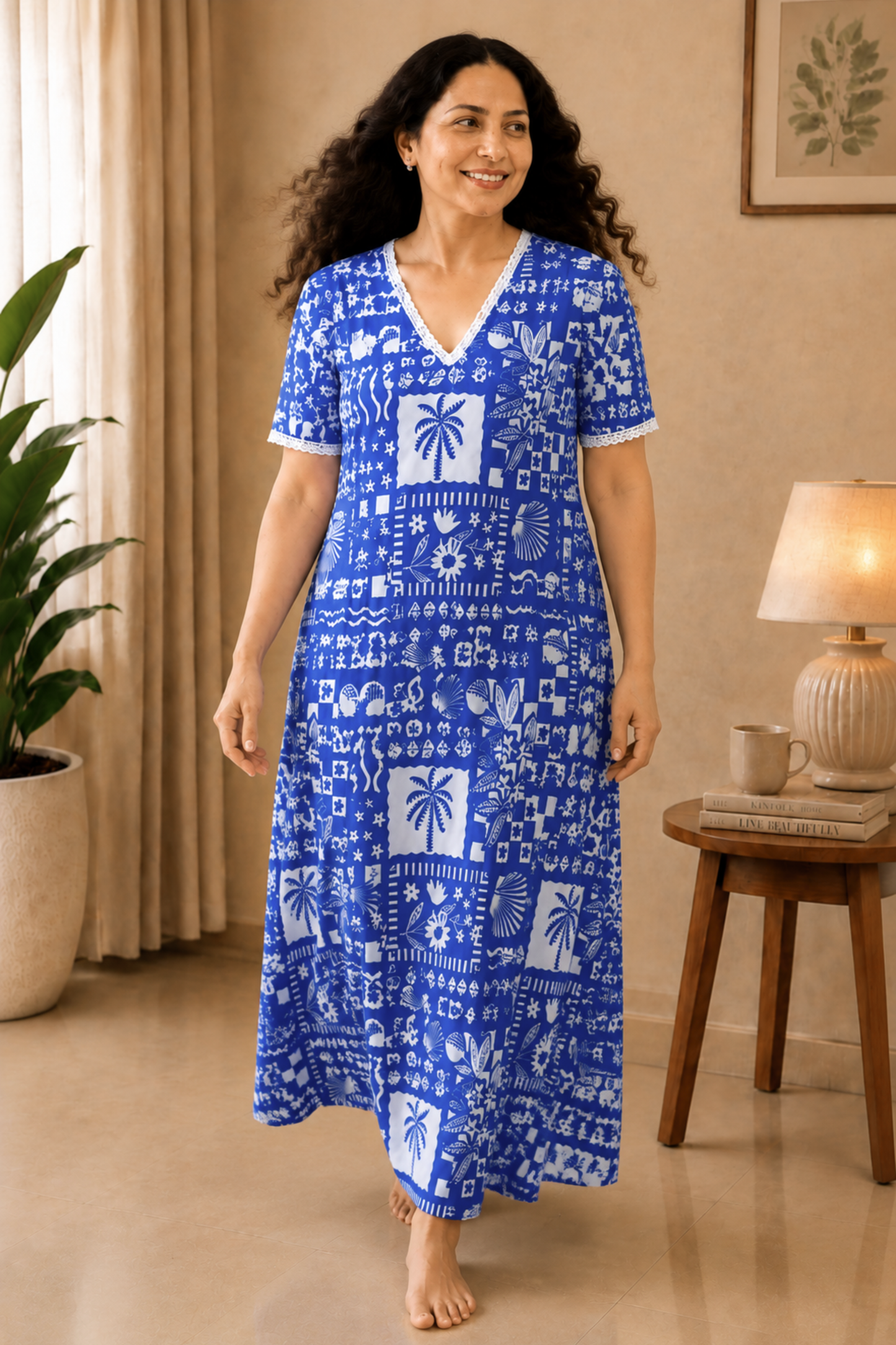 Holiday Blue Rayon Lounge Dress