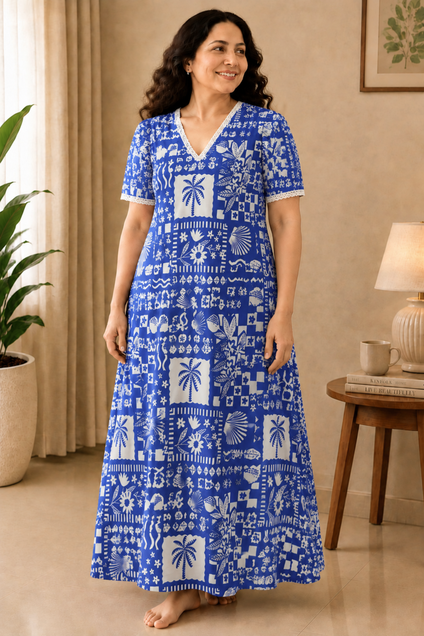Holiday Blue Rayon Lounge Dress
