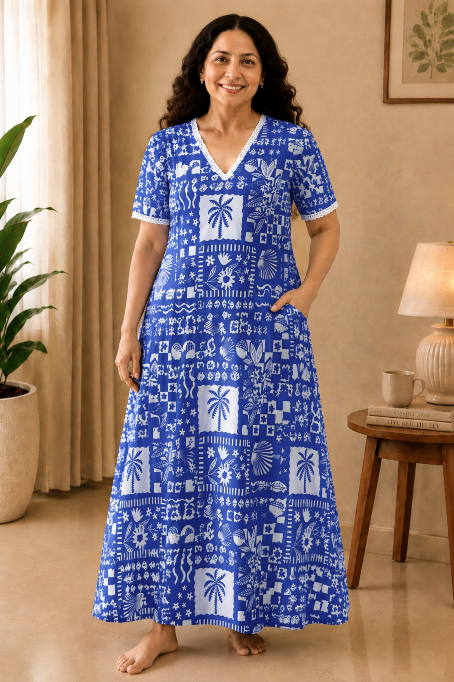 Holiday Blue Rayon Lounge Dress
