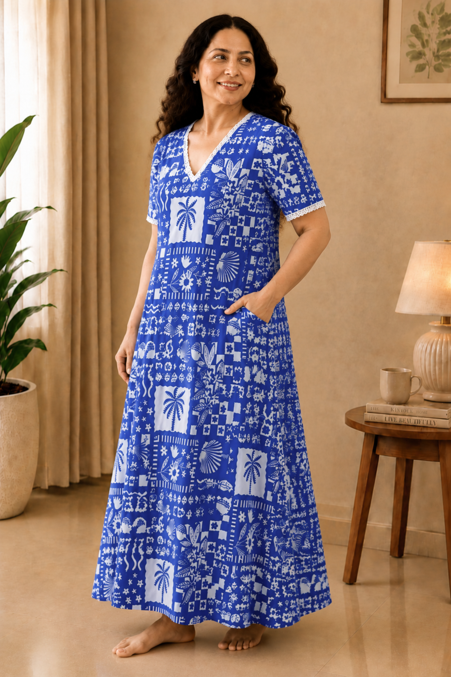 Holiday Blue Rayon Lounge Dress