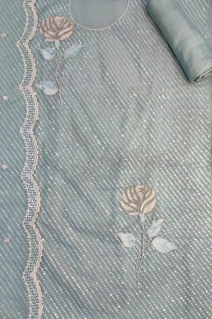 Blue Shimmer Tissue Suit with Handwork