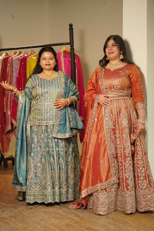 Zehnaya Blue Tissue Zari Embroidered Lehenga Choli