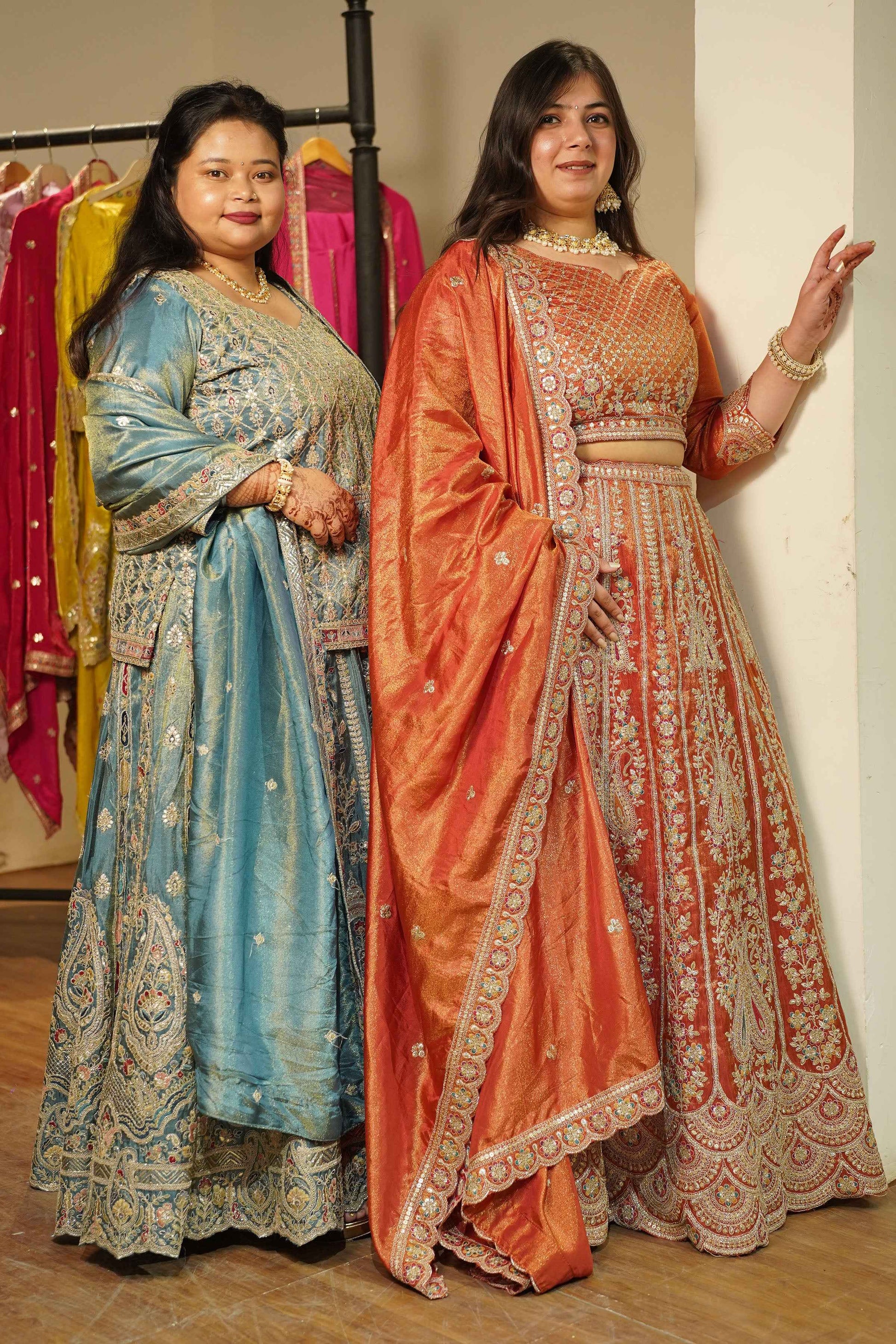 Zehnaya Blue Tissue Zari Embroidered Lehenga Choli