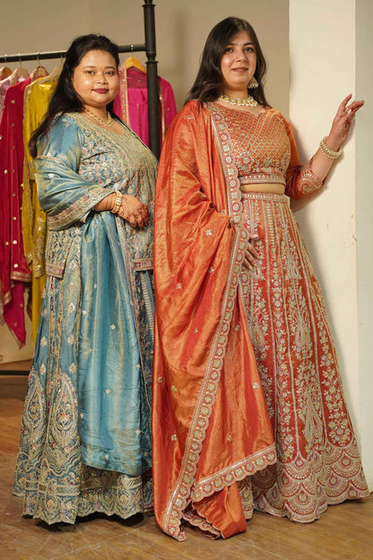 Zehnaya Blue Tissue Zari Embroidered Lehenga Choli