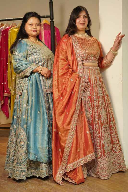 Zehnaya Blue Tissue Zari Embroidered Lehenga Choli