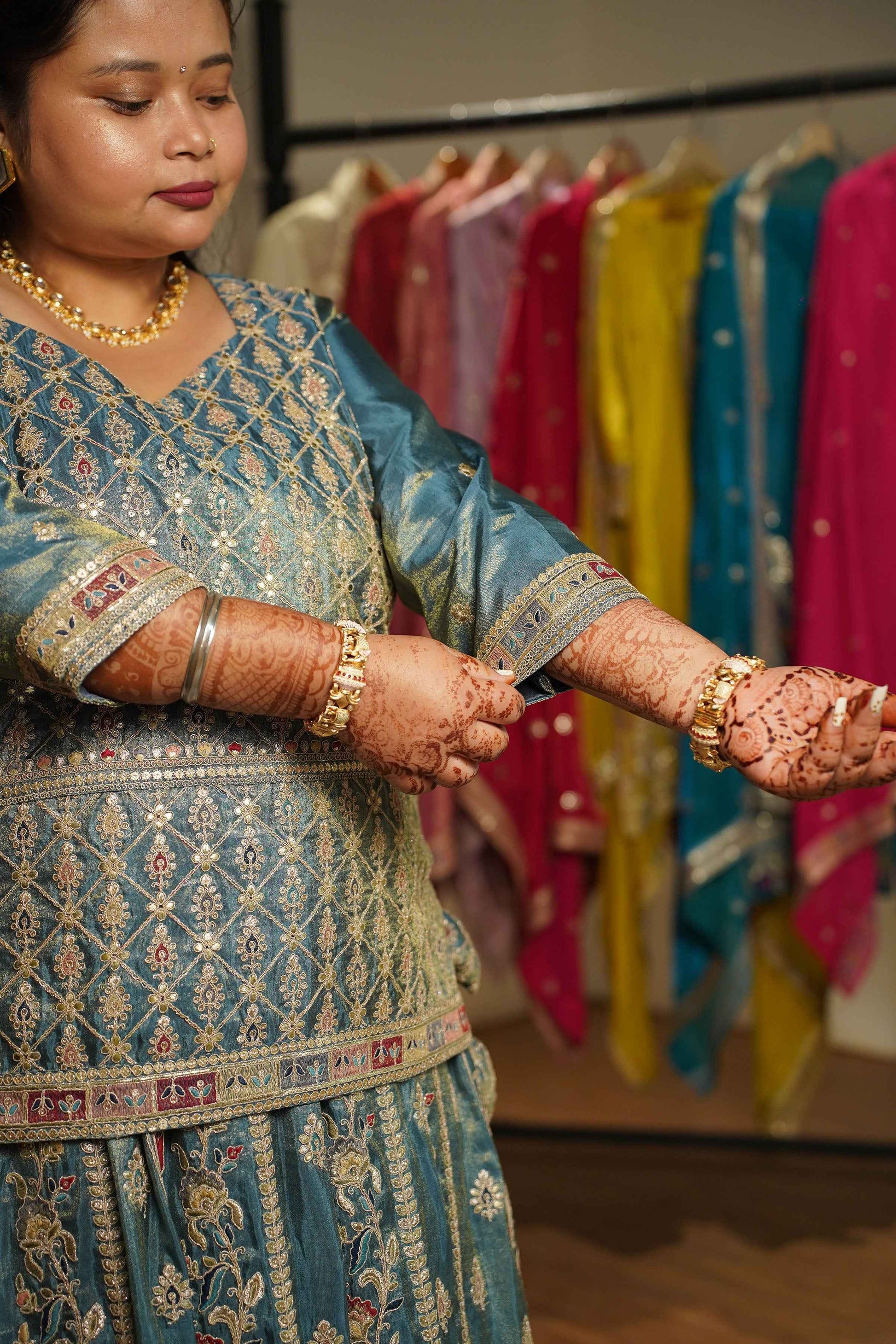 Zehnaya Blue Tissue Zari Embroidered Lehenga Choli