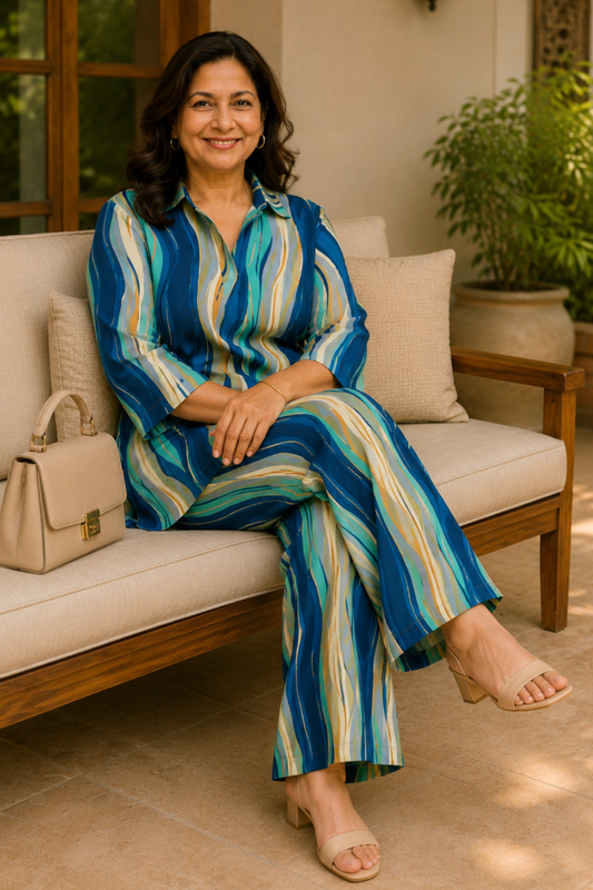 Marine Lumière Foiled Linen Co-ord Set