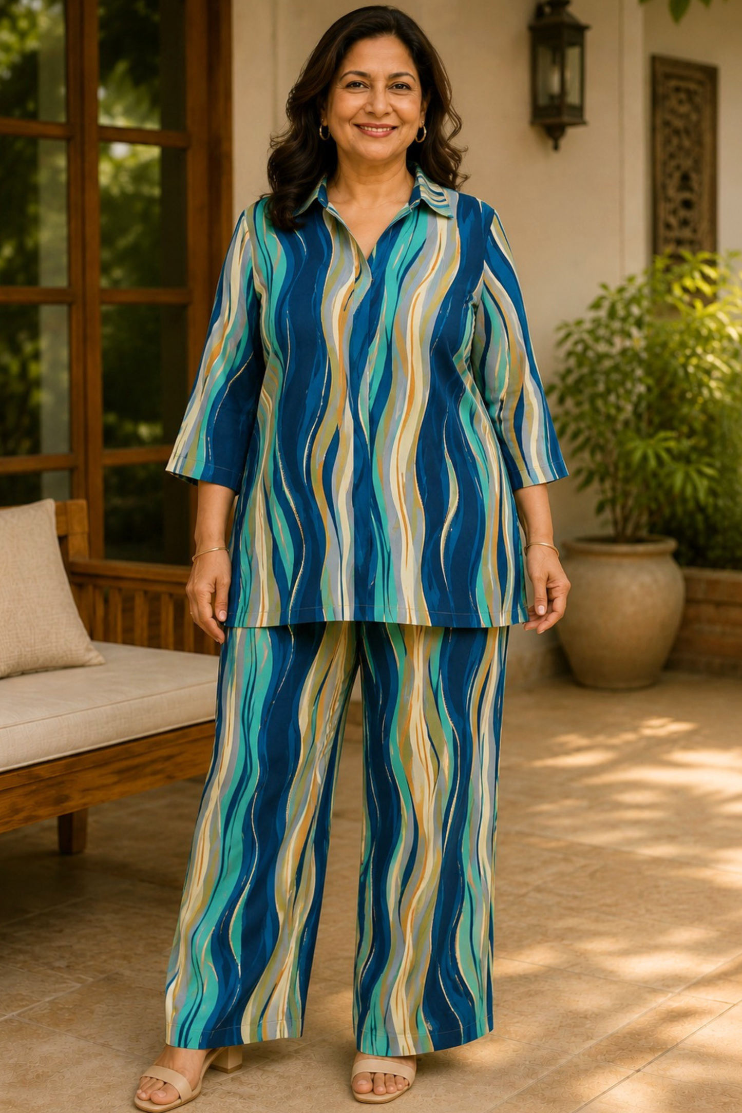 Marine Lumière Foiled Linen Co-ord Set