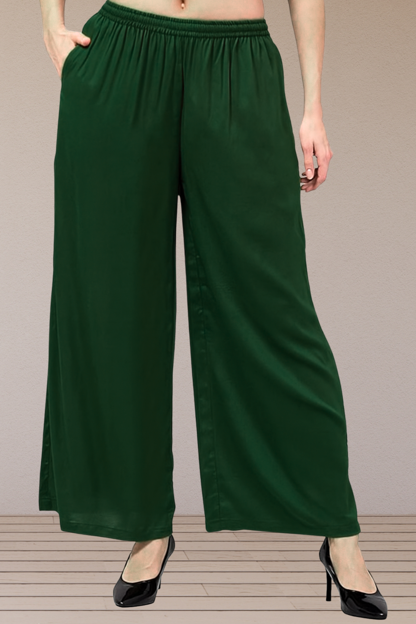 Bottle Green Flared Palazzo Pant