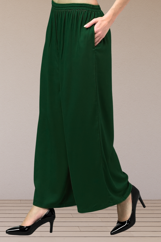 Bottle Green Flared Palazzo Pant