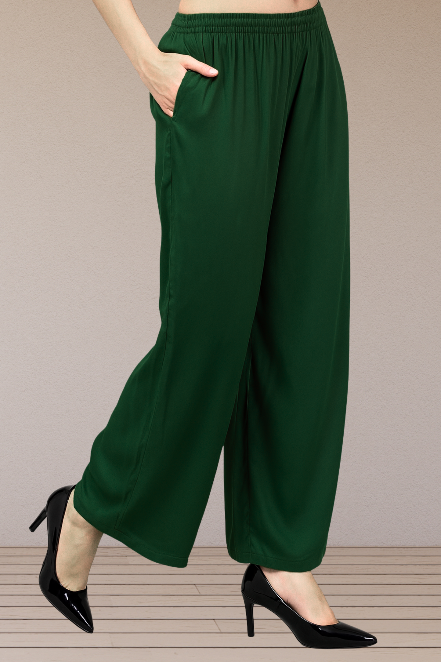 Bottle Green Flared Palazzo Pant