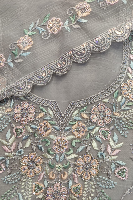 Brown Crushed Tissue Suit With Handwork