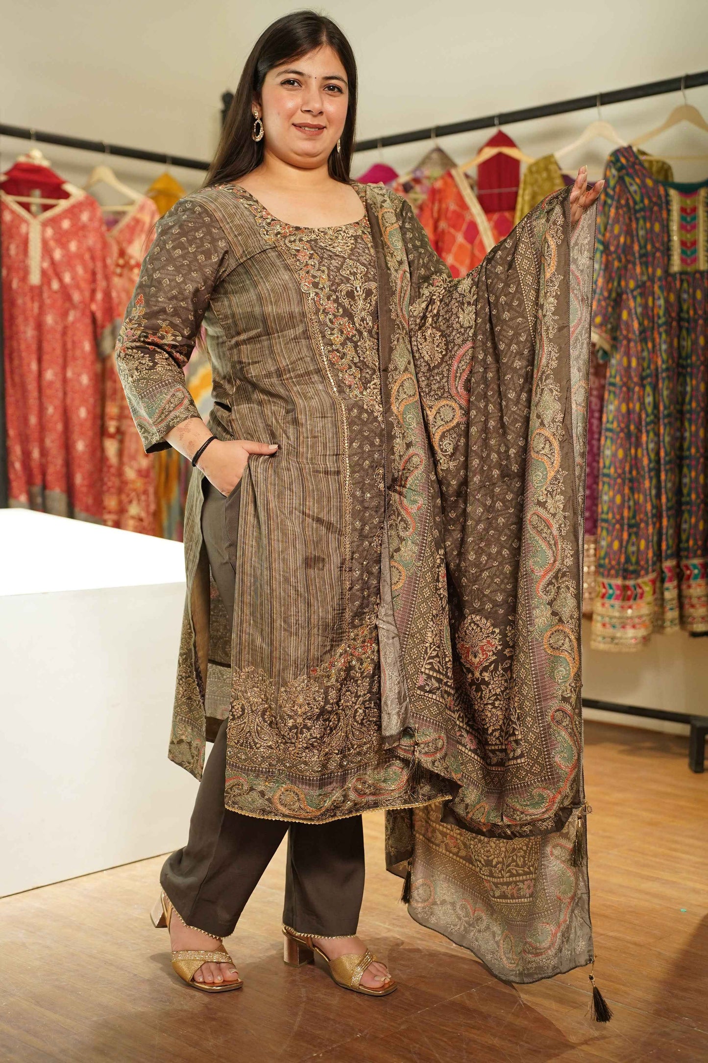 Zarqaa Karachi Muslin Suit with Aari Work