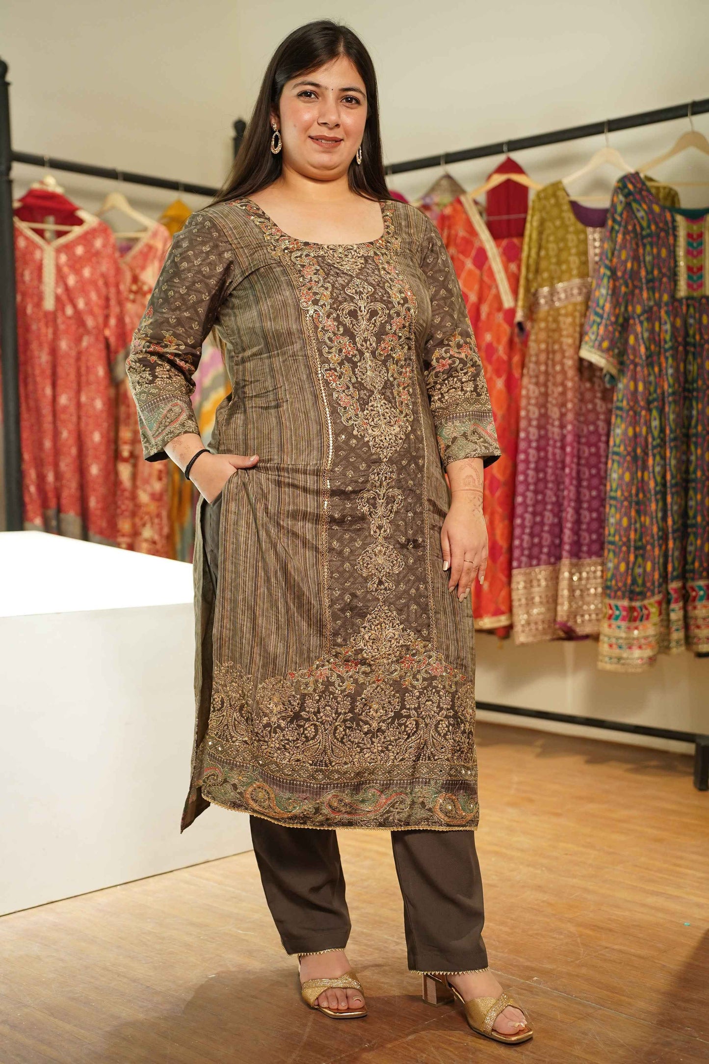 Zarqaa Karachi Muslin Suit with Aari Work