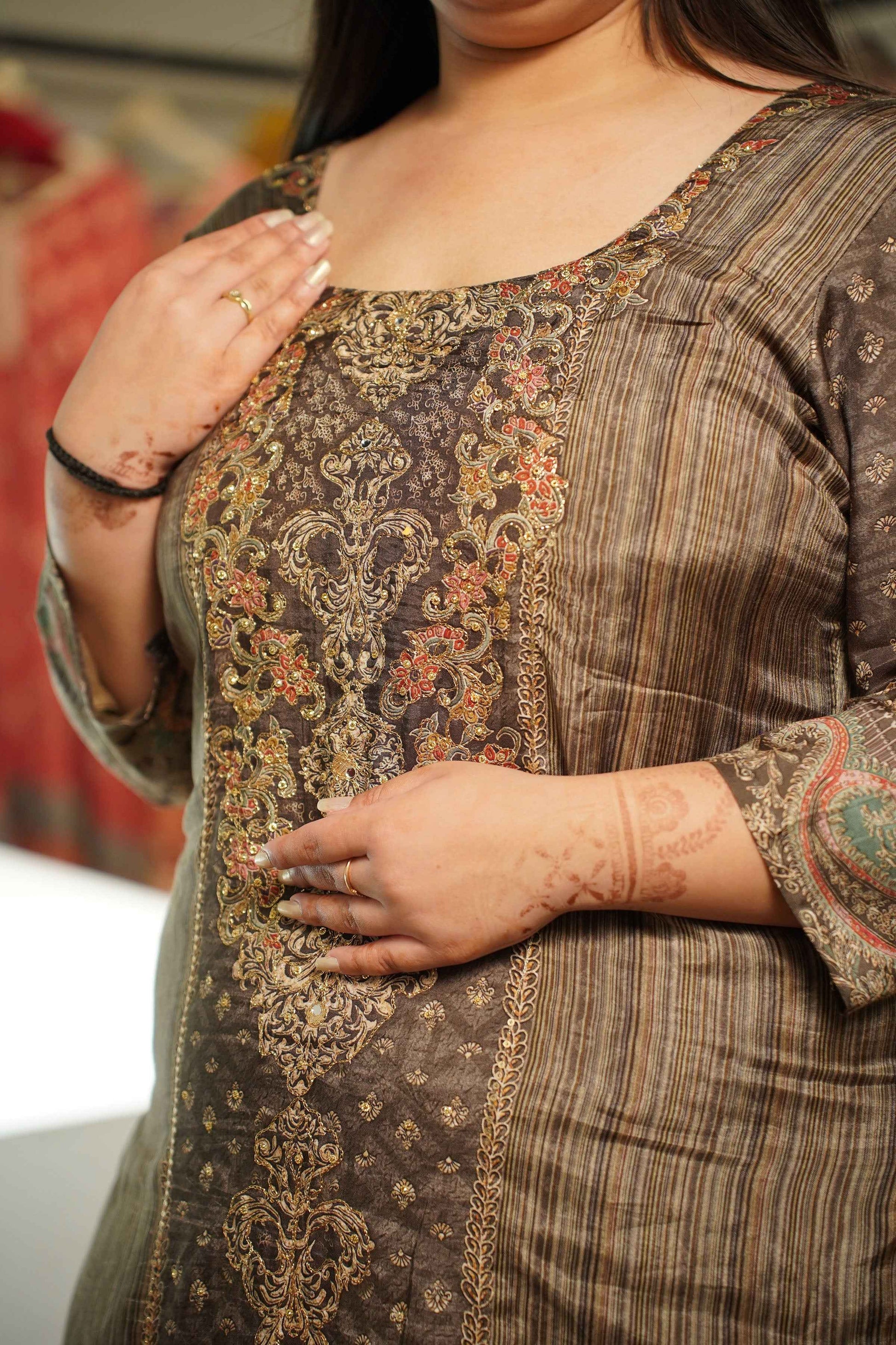 Zarqaa Karachi Muslin Suit with Aari Work