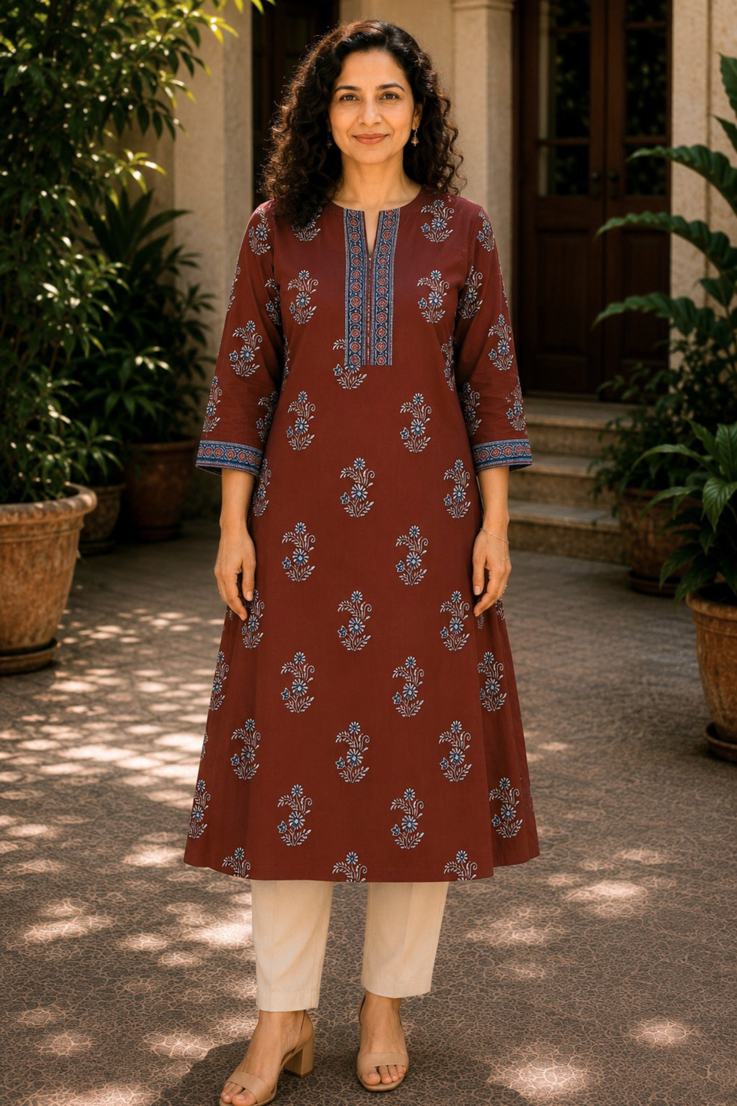 Raaha Floral A-line Cotton Kali Kurta