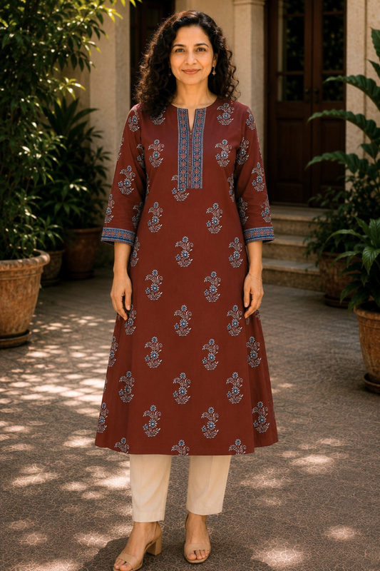 Raaha Floral A-line Cotton Kali Kurta