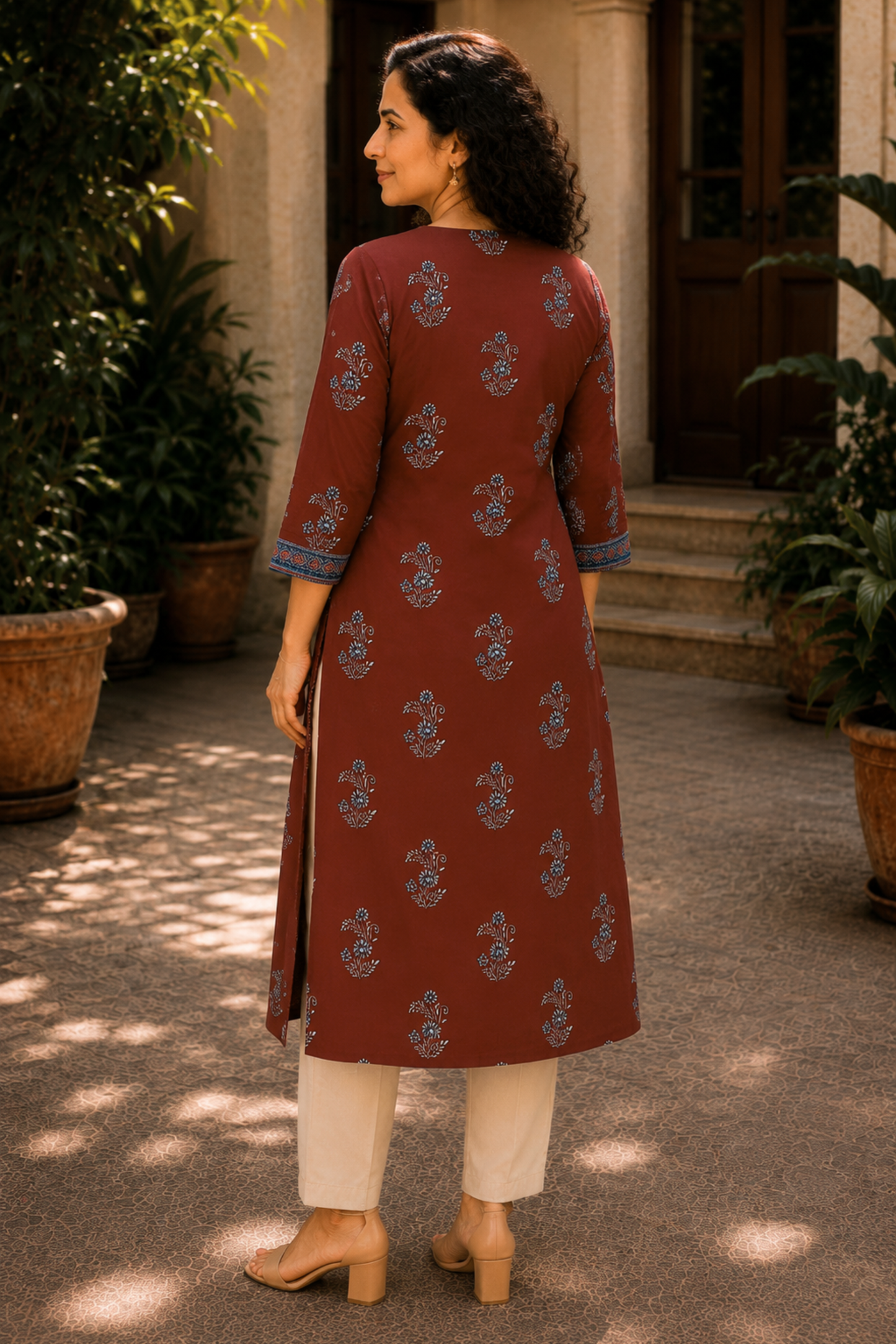 Raaha Floral A-line Cotton Kali Kurta