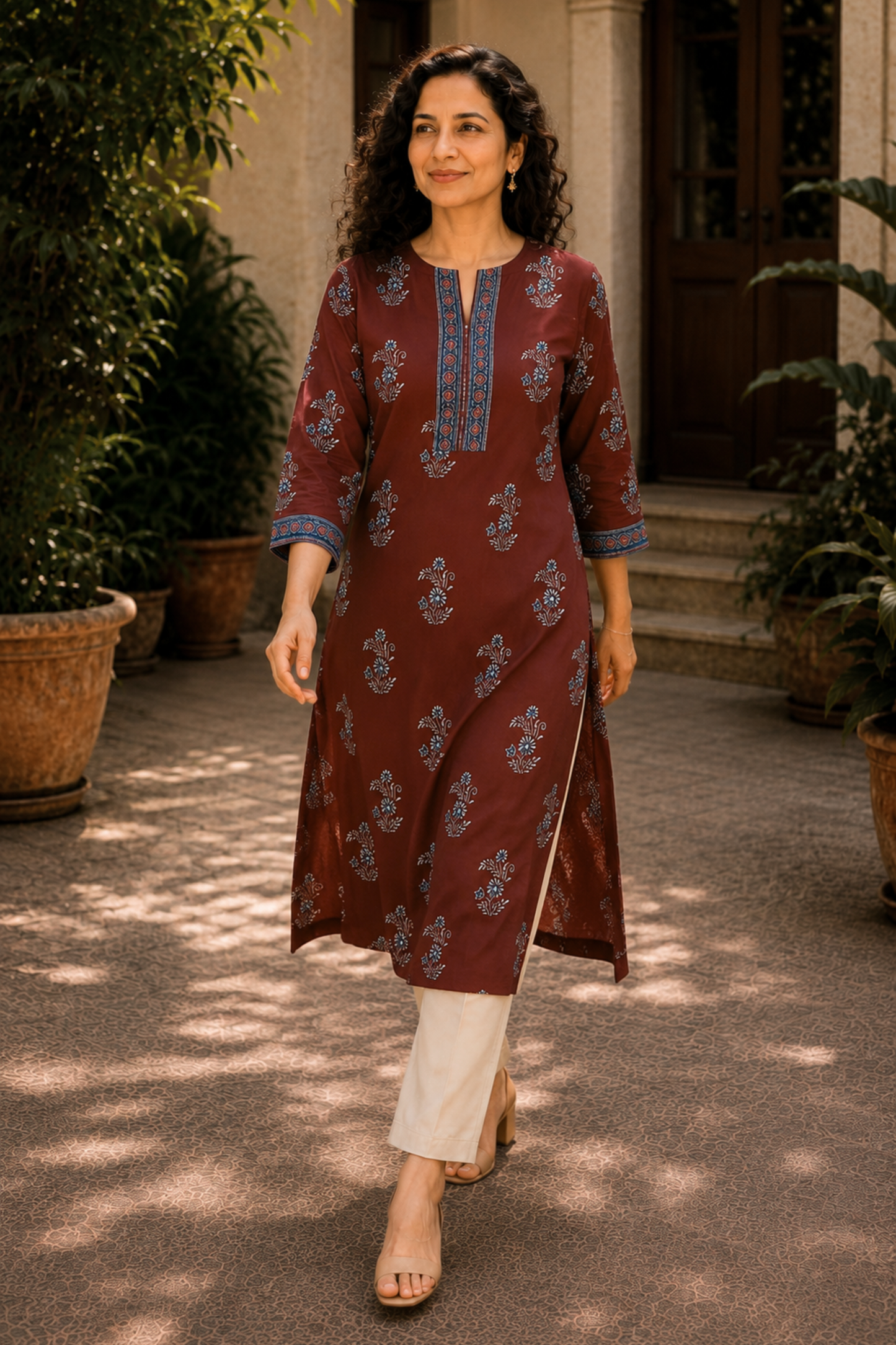 Raaha Floral A-line Cotton Kali Kurta