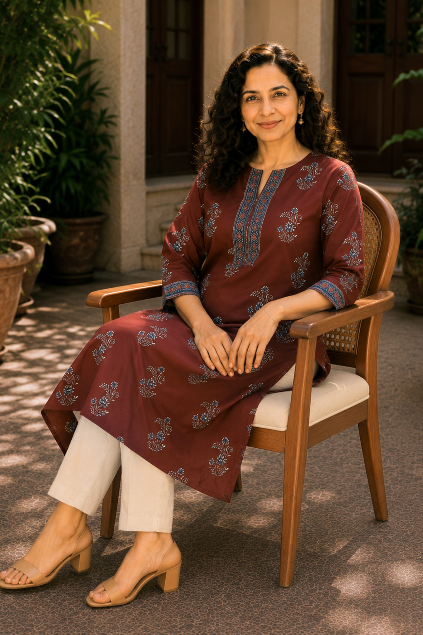 Raaha Floral A-line Cotton Kali Kurta