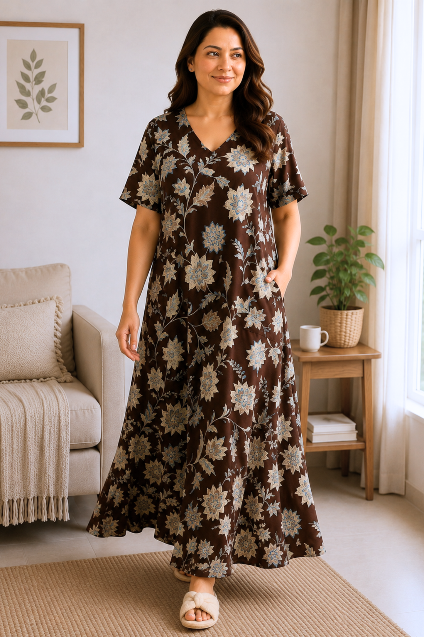 Espresso Floral Rayon Night Gown