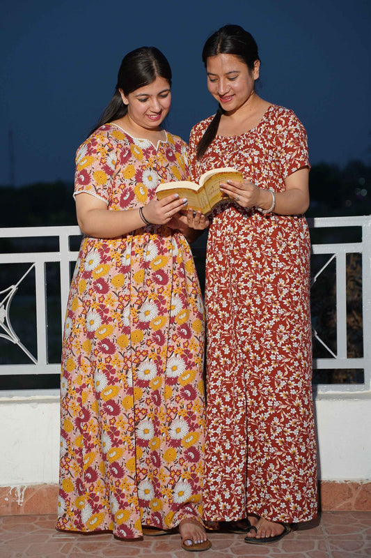 Buy Plus Size ​Rusty Floral Rayon Night Gown At Apella | Sizes XS to 10 XL | India | Free Delivery | Customized