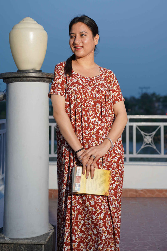 Buy Plus Size ​Rusty Floral Rayon Night Gown At Apella | Sizes XS to 10 XL | India | Free Delivery | Customized