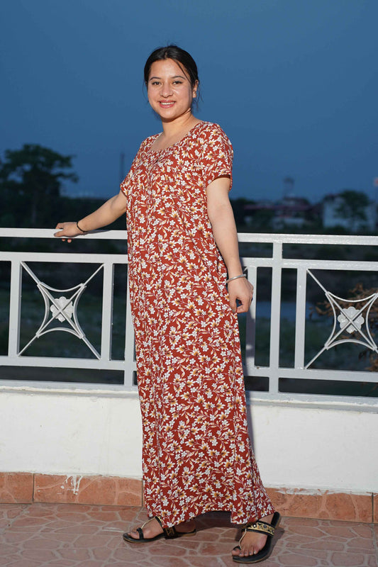 Buy Plus Size ​Rusty Floral Rayon Night Gown At Apella | Sizes XS to 10 XL | India | Free Delivery | Customized