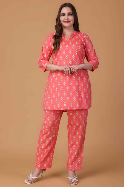Buy Plus Size ​Carmine Charm Cotton Co-ord Set At Apella | Sizes XS to 10 XL | India | Free Delivery | Customized