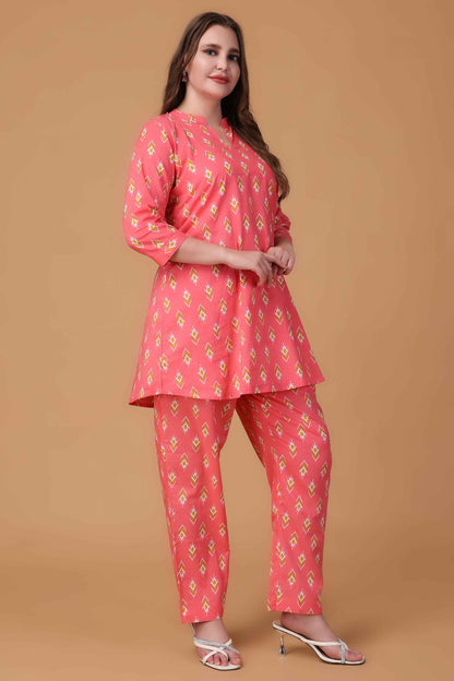 Buy Plus Size ​Carmine Charm Cotton Co-ord Set At Apella | Sizes XS to 10 XL | India | Free Delivery | Customized